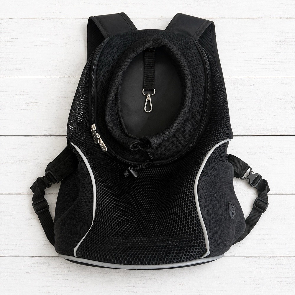 WOYYHO Pet Carrier Backpack Black Mesh Medium Dog (5-9 lbs) Travel Hiking Bag